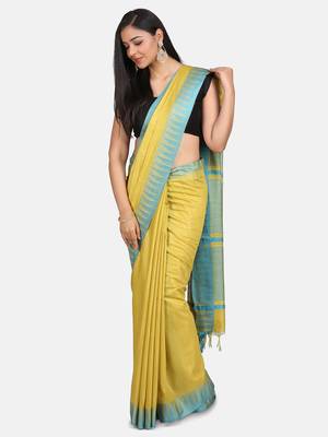 Green Hand Woven Poly Silk Handloom Sarees 5