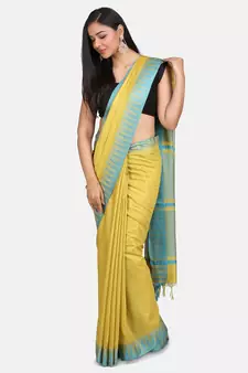 Green Hand Woven Poly Silk Handloom Sarees