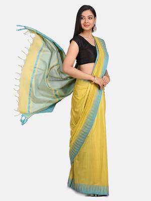 Green Hand Woven Poly Silk Handloom Sarees 1