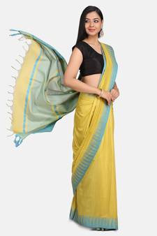 Green Hand Woven Poly Silk Handloom Sarees