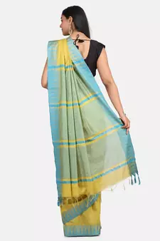 Green Hand Woven Poly Silk Handloom Sarees