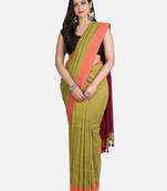 Pesta Plain Work Khadi Cotton Handloom Saree With Blouse