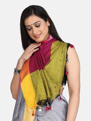 Grey Melange Plain Work Khadi Cotton Handloom Saree With Blouse 5