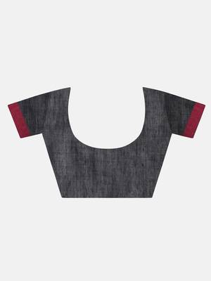 Grey Melange Plain Work Khadi Cotton Handloom Saree With Blouse 6