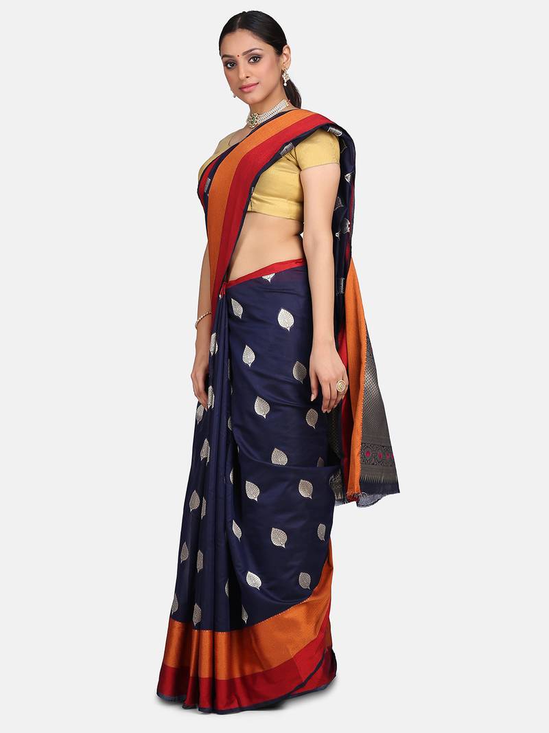 Women's Tissue Blue Woven Design Designer Saree With Blouse Piece