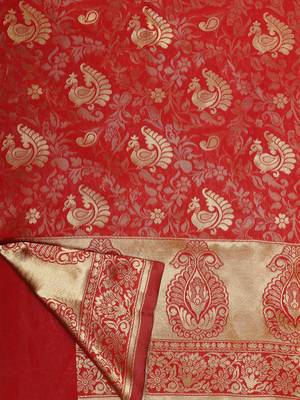 Orange Woven Banarasi Saree With Blouse 3