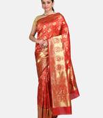 Orange Woven Banarasi Saree With Blouse