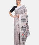Cream Woven Linen Saree With Blouse
