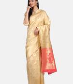 Cream Woven Banarasi Saree With Blouse