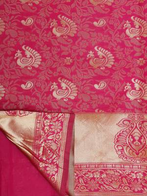 Pink Woven Banarasi Saree With Blouse 3