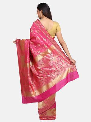 Pink Woven Banarasi Saree With Blouse 6