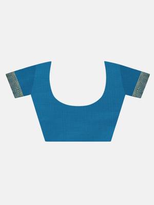 Blue Woven Banarasi Saree With Blouse 4