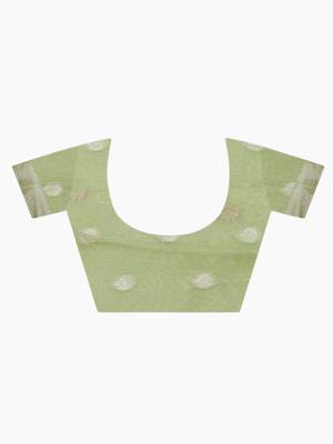 Womens  Designer Green Linen Tissue Saree With  Blouse 4