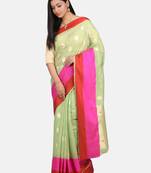 Womens  Designer Green Linen Tissue Saree With  Blouse