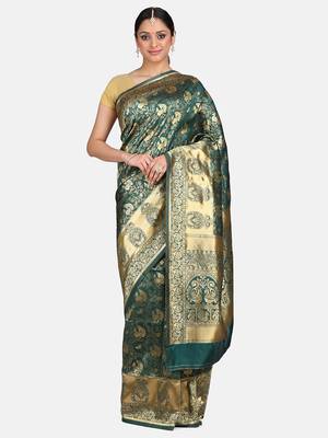 Green Woven Banarasi Saree With Blouse 1