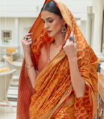 Orange Woven Fuax Banarasi Silk Blend Saree With Blouse For Women