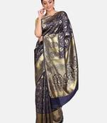 Blue Woven Banarasi Saree With Blouse