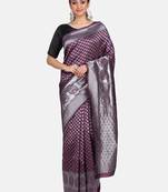 Wine Lichi Silk With Wiving Silver Zari  Saree With Blouse