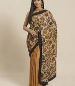 Beige printed velvet saree with blouse
