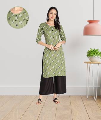 Women Rayon Printed Stright Kurti (Green) 1