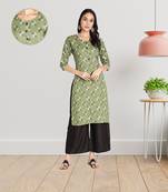 Women Rayon Printed Stright Kurti (Green)