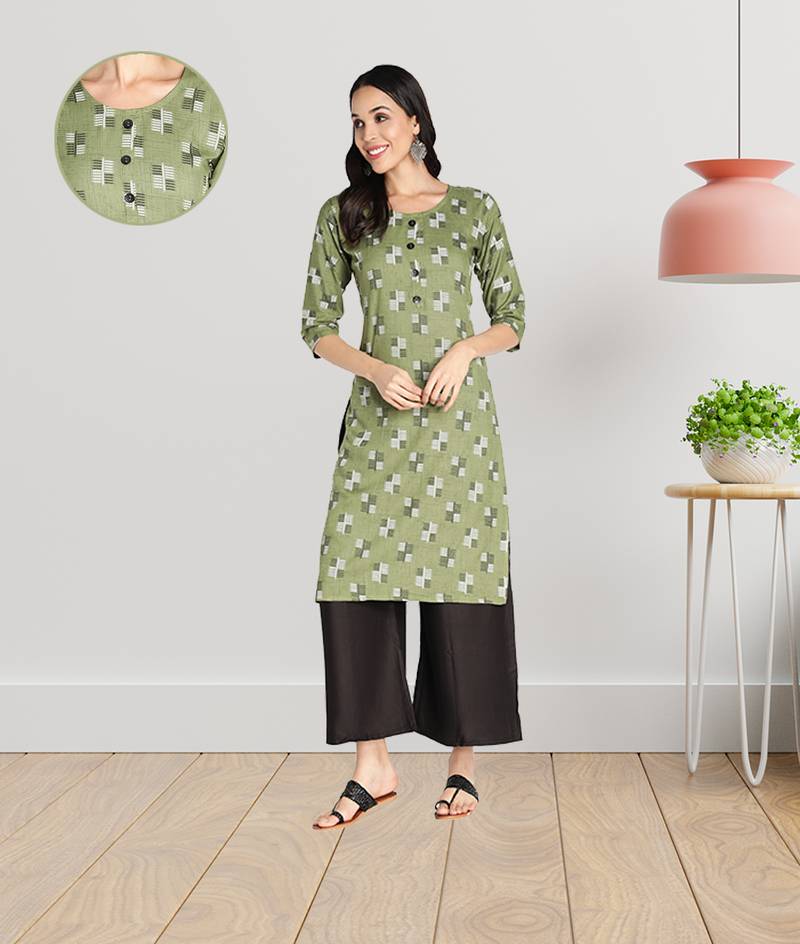 Women Rayon Printed Stright Kurti (Green)