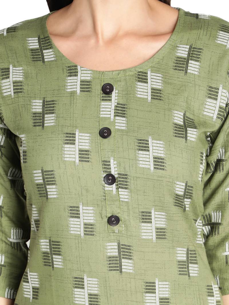 Women Rayon Printed Stright Kurti (Green)