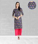 Pure Cotton Ikat Printed Straight Women Kurti (Blue)