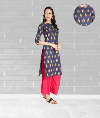Pure Cotton Ikat Printed Straight Women Kurti (Blue) 3