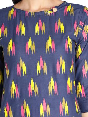 Pure Cotton Ikat Printed Straight Women Kurti (Blue) 5