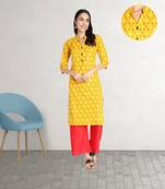Pure Cotton Printed Straight Women Kurti (Mustard Yellow)