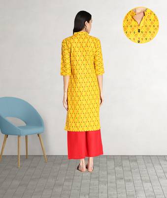 Pure Cotton Printed Straight Women Kurti (Mustard Yellow) 4