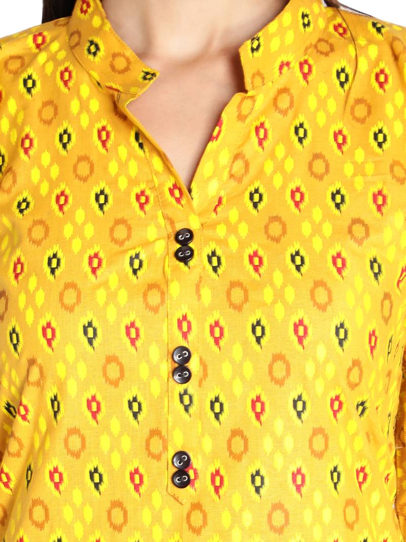 Pure Cotton Printed Straight Women Kurti (Mustard Yellow)