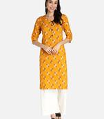 Women Rayon Printed Stright Kurti (Mustard Yellow)