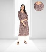 Women Rayon Printed Flared Kurti (Dusty Brown)