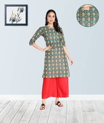 Pure Cotton Bandhani Printed Straight Women Kurti (Green) 1