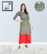 Pure Cotton Bandhani Printed Straight Women Kurti (Green)