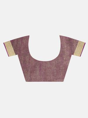 Purple Tissue Linen Handwoven Saree With Blouse Piece 7