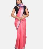 Pink Woven Linen Saree With Blouse