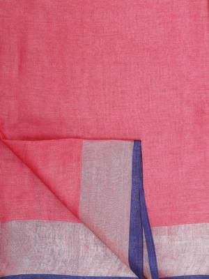 Pink Woven Linen Saree With Blouse 6