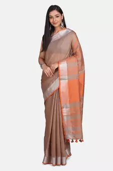 Grey Hand Woven Linen Saree With Blouse