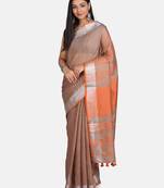Grey Hand Woven Linen Saree With Blouse