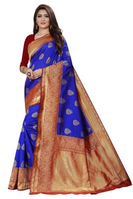 Royal blue pure Rapier weaving soft silk Saree 1