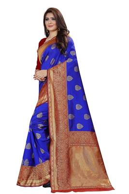 Royal blue pure Rapier weaving soft silk Saree 3