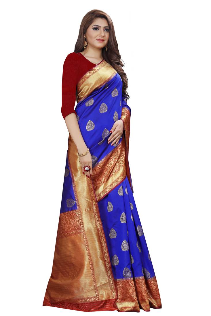 Royal blue pure Rapier weaving soft silk Saree