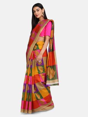 Beige Printed Poly Silk Saree With Blouse 4