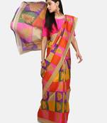 Beige Printed Poly Silk Saree With Blouse