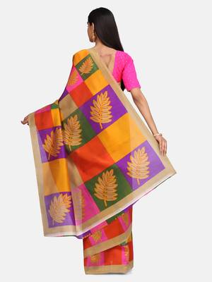 Beige Printed Poly Silk Saree With Blouse 5