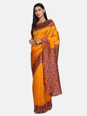 Yellow Printed Art Silk Saree With Blouse 3