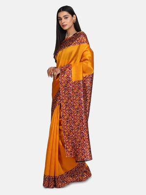 Yellow Printed Art Silk Saree With Blouse 1